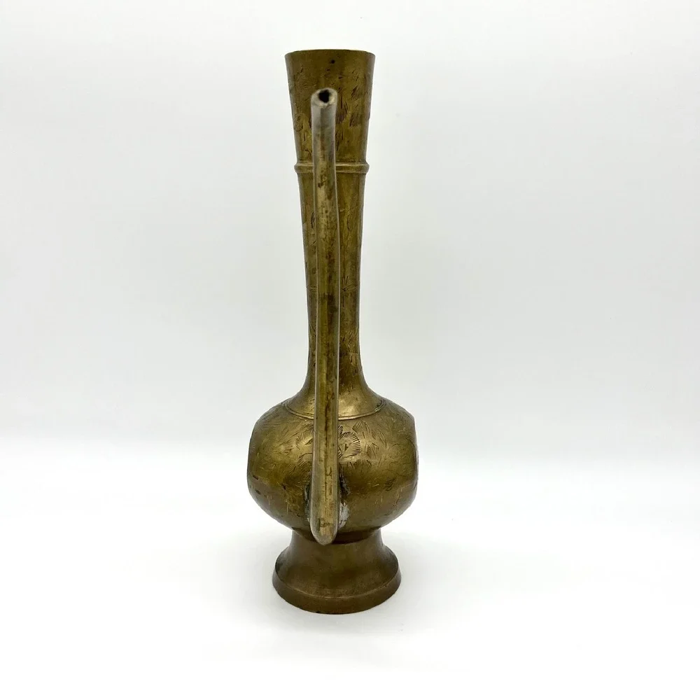 Etched Brass Vase Pitcher Coffee Vintage Floral Design Home Decor 10